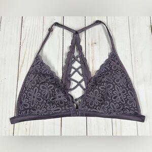 Victoria’s Secret Bralette M Purple Braided Back Floral Lace Lingerie